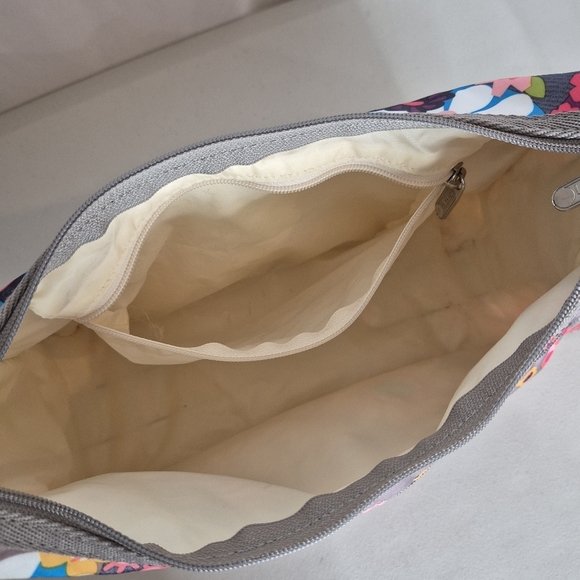 LeSportsac Summer Floral Gray / Pink Nylon Classic Adjustable Crossbody Hobo Bag - Picture 8 of 15